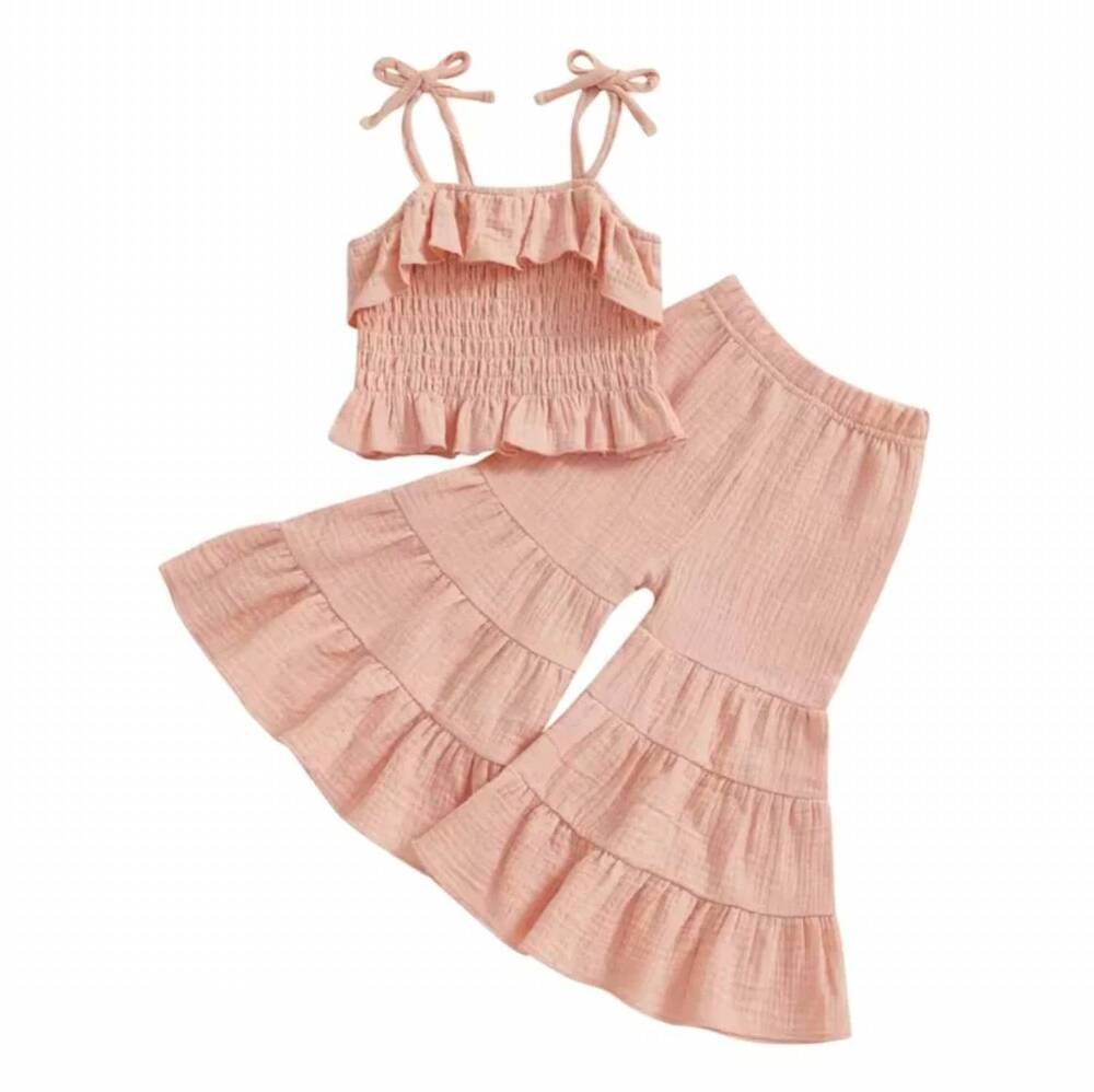 NEW AJC WHOLESALE girls' wide leg tied sleeve set in coral pink